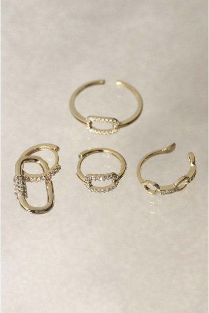 Gold Zirkon Taşlı Küpe ve Yüzük Seti
