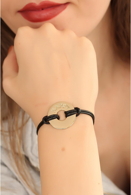 HAPPY (Mutlu) Siyah Deri İpli Unisex Mood Bileklik